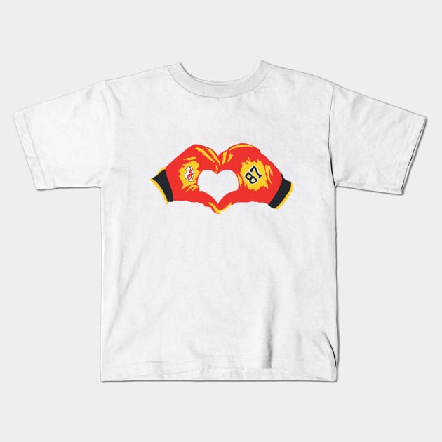 Kansas Football City Heart Hands Gloves Swift Travis 87 Bowl Super Kids T-Shirt by TheTreasureStash